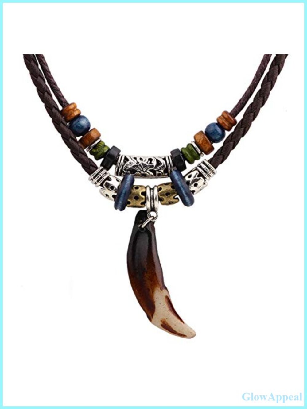 Unisex Leather Tribal Necklace Vintage Handmade Braided Double Layers Necklace